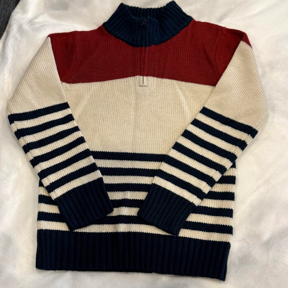 Kids Striped Sweater - Red, Cream, and Navy. Boys 7